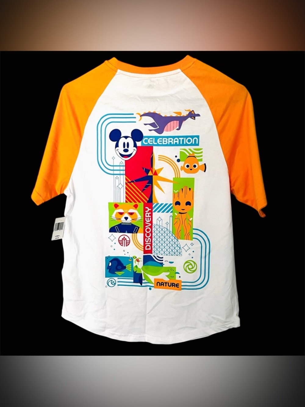 Disney EPCOT Celebration Shirt XS White Orange Raglan Graphic Tee New